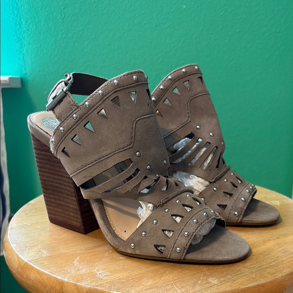 Vince Camuto Brown Suede Heels with Chunky Block Heel